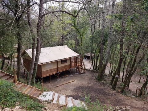 TENTE TOILE ET BOIS 6 personnes - Paillote avec salle de bain et cuisine