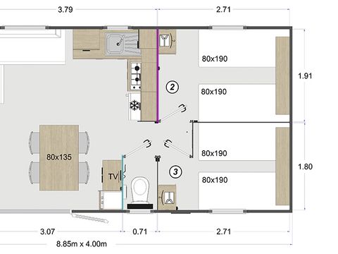 MOBILE HOME 8 people - 3 bedrooms comfort - 34m² - 3.5 acres