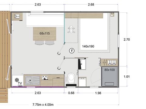 MOBILE HOME 4 people - 1 comfort room - 20m²*.