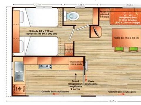 MOBILHOME 4 personnes - Mobilhome RESIDENTIEL Confort 34m² - 2 chambres / Terrasse couverte + TV