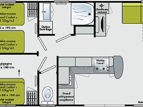 MOBILHOME 6 personnes - 3 chambres 6 couchages 2 salles de bain - 40 m²