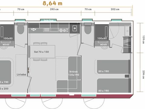 MOBILE HOME 5 people - Prestige 2bed 2bath-TV-LV-covered terrace-33m² | PREMIUM