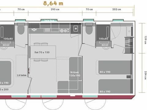 MOBILHOME 5 personnes - Prestige 2ch 2 SDB-TV-LV-plancha-terrasse couverte-33m² | PREMIUM