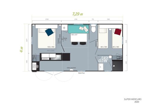 MOBILE HOME 5 people - Family 2bed XXL covered terrace-TV-LV-plancha-28m² | PREMIUM