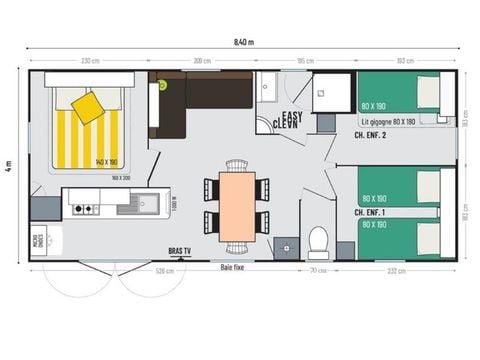 MOBILE HOME 6 people - 3-bedroom Privilege cottage - Family area