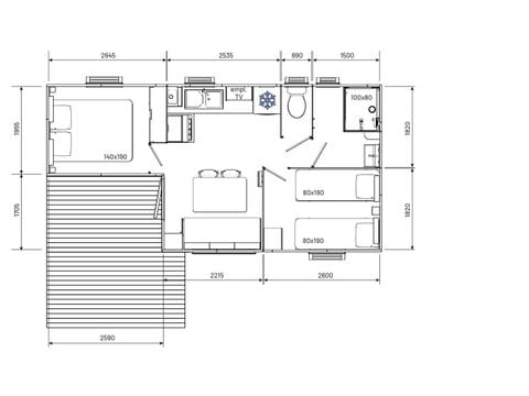 MOBILHOME 6 personnes - Mobil-home | Comfort | 2 Ch. | 4/6 Pers. | Terrasse simple | Clim.