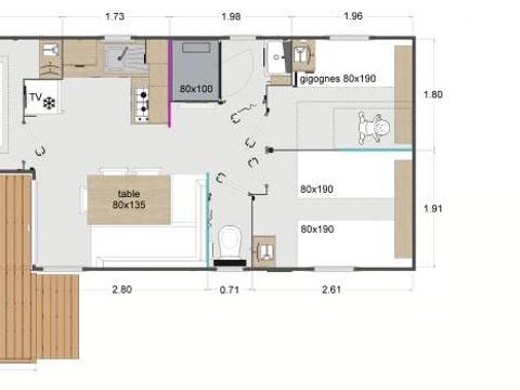 MOBILE HOME 6 people - Mobile Home Lodge 83 Confort plus 3 bedrooms - 28 m² + integrated terrace of 8 m