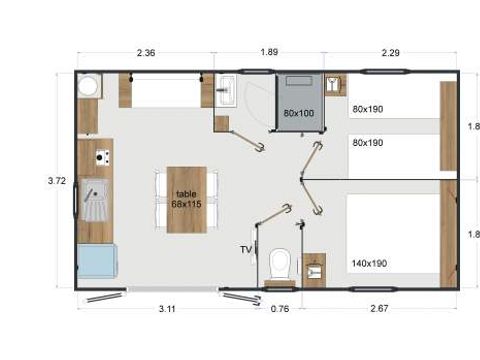 MOBILHOME 4 personnes - Mobil home Cabane Surfer 2 chambres - 25 m² + terrasse semi couverte