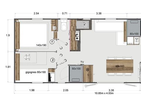 MOBILE HOME 6 people - Mobilhome PRESTA+Kids 3 bedrooms 2 bathrooms 40m² TV + air conditioning