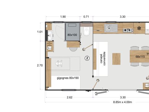 MOBILE HOME 4 people - Renosu 4pers 2 bedrooms - 2 bathrooms, 32m², 3 bedrooms - 1 bathroom