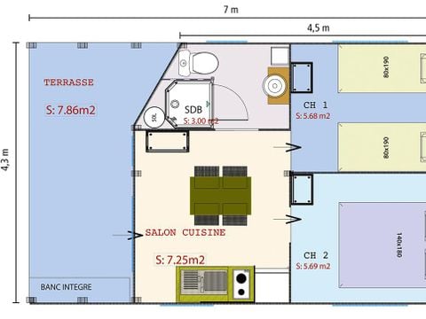 CANVAS AND WOOD TENT 5 people - Lodge Noisetier Standard 22m² - 2 bedrooms + 8m² covered terrace