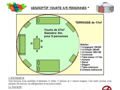 TENTE 5 personnes - Yourte Traditionnelle Mongole de 27m² + terrasse 4/5 personnes