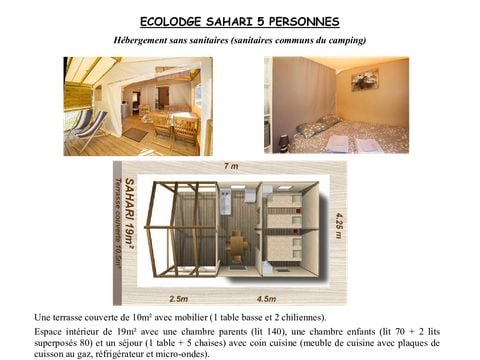 TENTE 5 personnes - Ecolodge Sahari 30m² terrasse couverte (sans sanitaires) 4/5 personnes