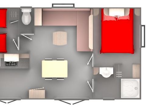 MOBILHOME 4 personnes - Standard Cocoon 28m² - 2 chambres + Terrasse avec Parasol