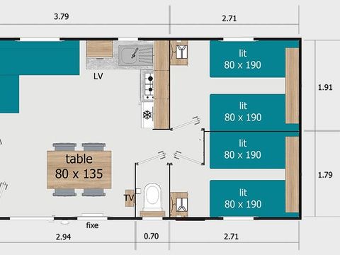 MOBILHOME 8 personnes - 3 chambres avec terrasse couverte