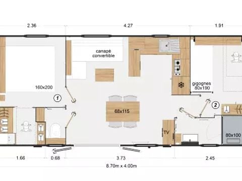 MOBILHOME 6 personnes - Cottage Premium Dune 3 Pièces 4/6 Personnes + TV