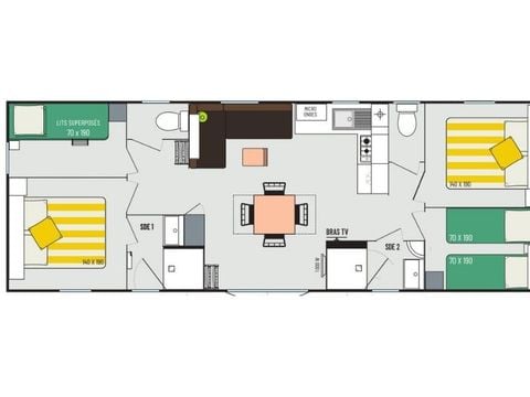 MOBILHOME 8 personnes - Confort+  8 personnes 4 chambres 2 sdb 40m²