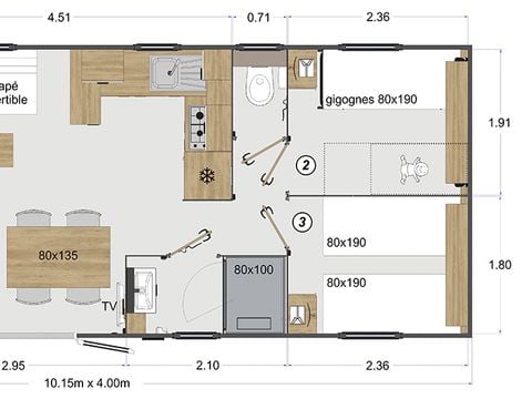 MOBILE HOME 6 people - Premium 3bed 6 pers with air conditioning