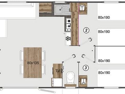 MOBILHOME 12 personnes - Mobil home PRESTA+ 60m² Tribu 6 chambres 2 SdB TV + clim