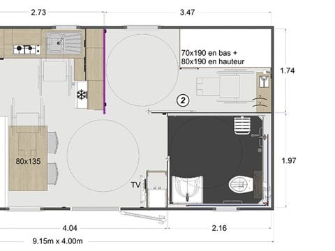 MOBILHOME 4 personnes - Mobil home PRESTA + 33m² PMR - 2 chambres TV + clim