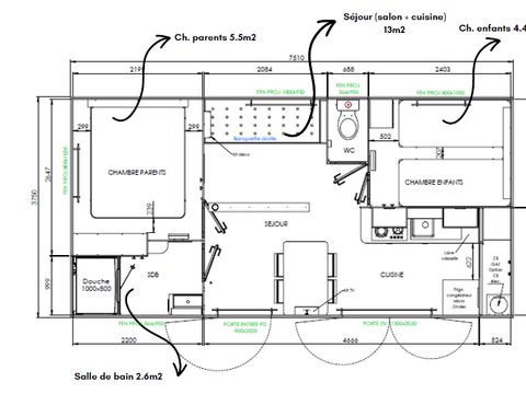 MOBILE HOME 5 people - Homeflower Premium 26,5m² - 2 bedrooms + terrace + TV + Air conditioning + Linen + Towels