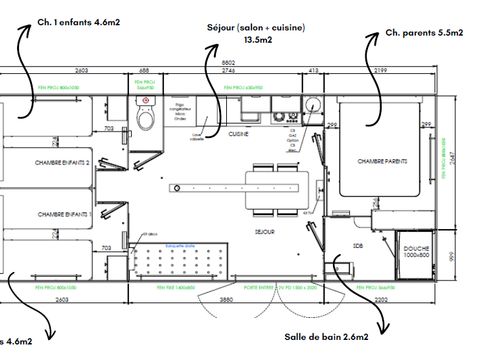 MOBILE HOME 7 people - Homeflower Premium 30,5m² - 3 bedrooms + terrace + TV + Linen + Towels + Air conditioning