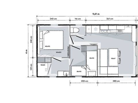 MOBILE HOME 4 people - Living Confort 27m² 2 bedrooms + integrated covered terrace + air conditioning + TV