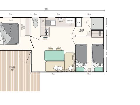 MOBILE HOME 4 people - 25m² Premium (2bed-4p) including semi-covered terrace + TV + LV + BBQ