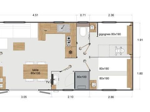 MOBILE HOME 6 people - Premium 37m² 3 bedrooms + Terrace + TV + LV + BBQ + 2SDB + Walking distance