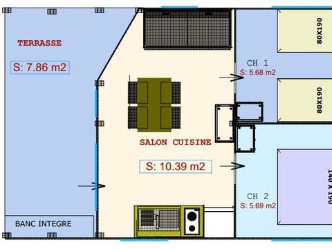 CANVAS AND WOOD TENT 4 people - Freeflower Confort 28m² ( 2 bedrooms) + covered terrace 8m²- without sanitary facilities and without bathroom 4 pers.