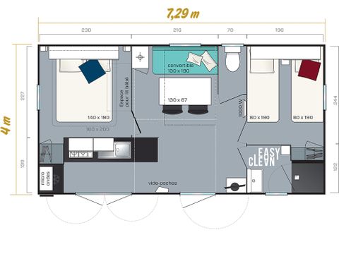 MOBILE HOME 4 people - Homeflower Premium 26.5m² (2 bedrooms) + CLIM + semi-covered terrace + TV + sheets + towels 4/5 pers.