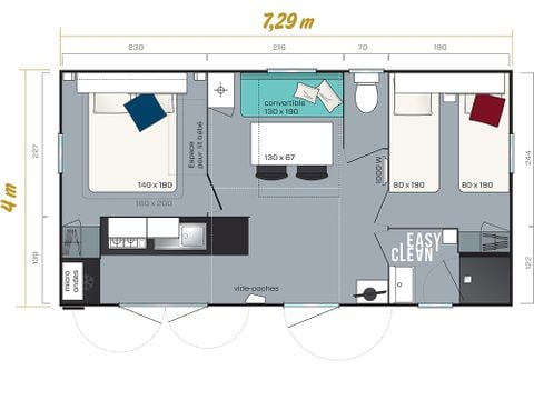 MOBILE HOME 6 people - Premium 30.5m² (3 bedrooms) + CLIM + semi-covered terrace + TV + sheets + towels 6/7 pers.