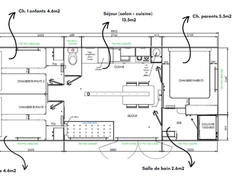 MOBILE HOME 6 people - Premium 30.5m² (3 bedrooms) + CLIM + semi-covered terrace + TV + sheets + towels 6/7 pers.