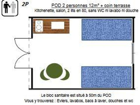 BUNGALOW 2 personnes - POD pour couple avec bébé sans sanitaires (Animaux interdits)