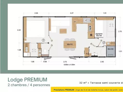 LODGE 4 personnes - Mobil-Home Lodge PREMIUM 3 Pièces 4 Personnes + TV