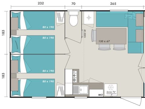 MOBILE HOME 8 people - Mobil-home | Comfort XL | 3 Bedrooms | 6/8 Pers. | Covered Terrace | Air conditioning