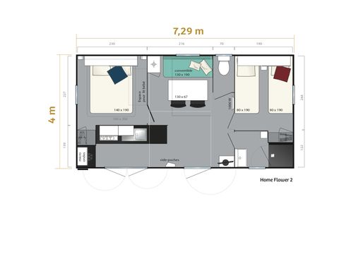 MOBILE HOME 4 people - Homeflower Premium 26.5m² (2 bedrooms)