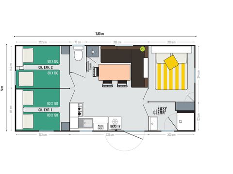 MOBILE HOME 6 people - Comfort 27m² 3 bedrooms + terrace on stilts