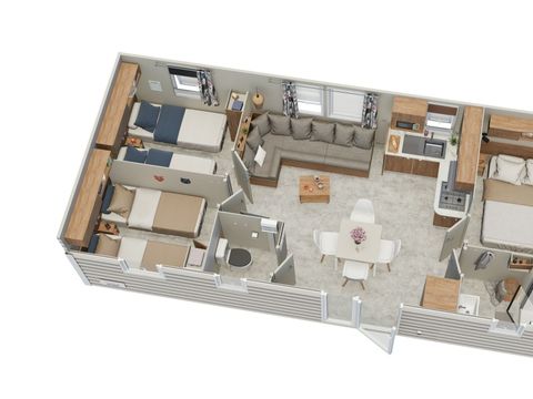 MOBILHOME 6 personnes - Premium 32m² (3 chambres) + Terrasse couverte + TV + Climatisation