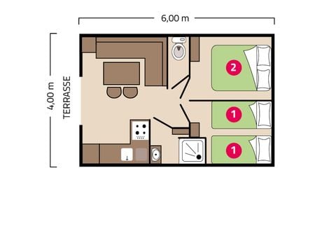 MOBILHOME 4 personnes - Palma Climatisation 4 personnes