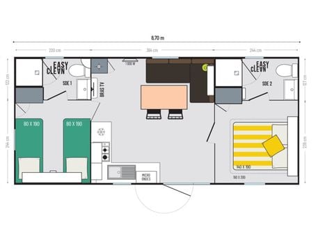 MOBILHOME 6 personnes - Mobil Home Premium 2 chambres - 2 salles de bain avec Climatisation