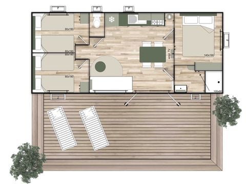 MOBILE HOME 7 people - Mobile home 35m² Premium (3 bedrooms) + Terrace + LV + TV + Air conditioning