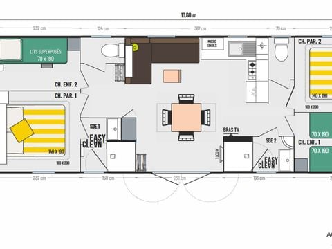 MOBILHOME 10 personnes - Aqua 4Ch 2 sdb 8/10P