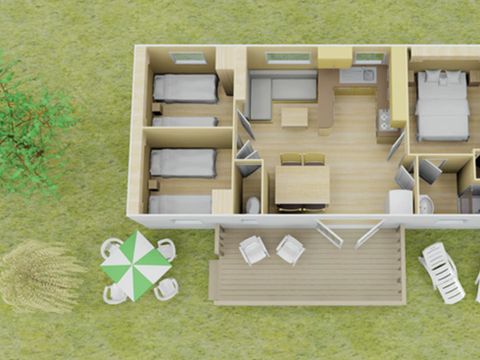 MOBILHOME 8 personnes - Mobil-home | Classic | 3 Ch. | 6/8 Pers. | Terrasse surélevée non couverte | Clim.