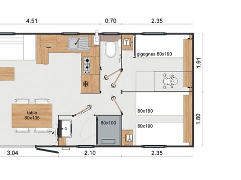 MOBILHOME 6 personnes - Privilège 3 chambres - 2 salles de bain - climatisation + TV