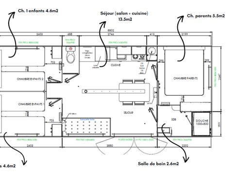 MOBILE HOME 6 people - Homeflower Premium 35m² (3 bedrooms)