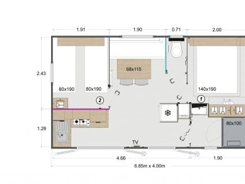 MOBILHOME 4 personnes - Mobil-home riviera Confort 25m² - 2 chambres + Climatisation + TV + terrasse couverte