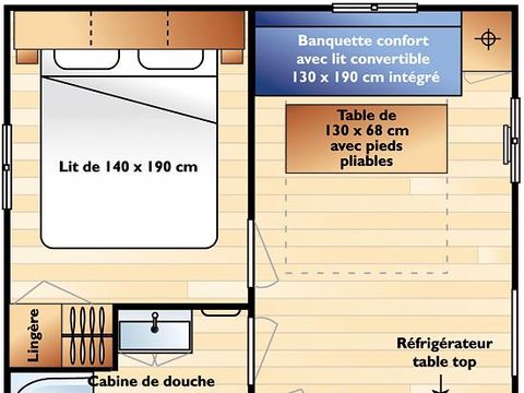 CHALET 3 people - Chalet Confort 16 m² - 1 bedroom - air conditioning (possibility of extra bed) 2 pers