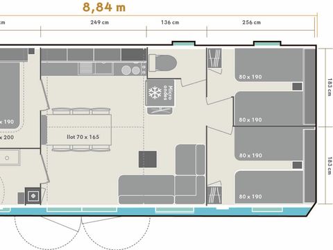 MOBILE HOME 6 people - 3-bedroom mobile home MARMOTTE TV LV Semi-covered terrace