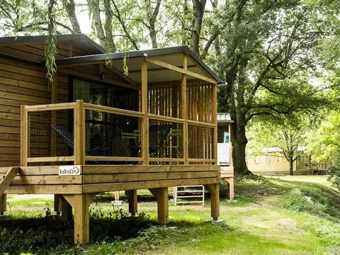 TENTE TOILE ET BOIS 5 personnes - Tente Lodge Nature 3 Pièces 5 Personnes + TV